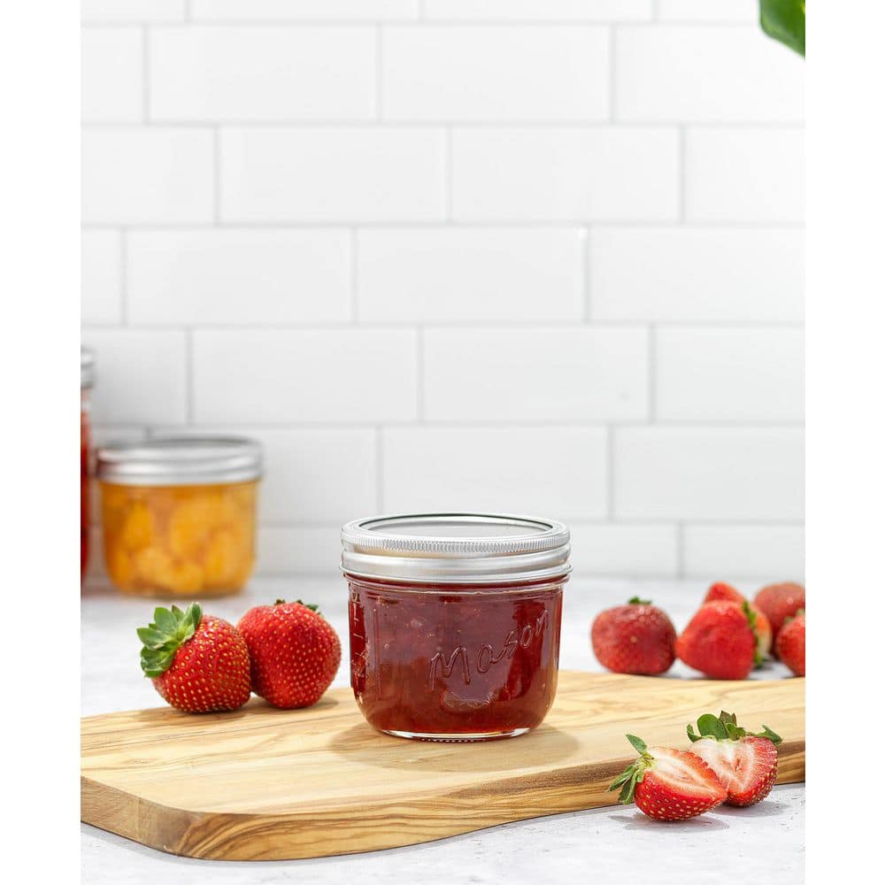 Wide Mason Jars with Airtight Lids, Lead Free Glass, Labels and Measures, 8 oz. Set of 6 - Hercitys