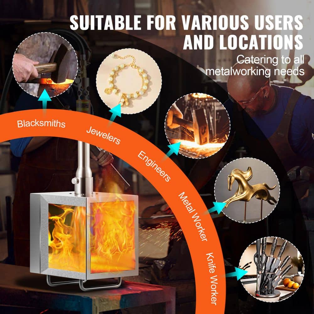 Portable Propane Forge, 1-Burner Farrier Forge, 2600°F Tool and Knife Making Blacksmithing Gas Forge, Large Capacity - Hercitys