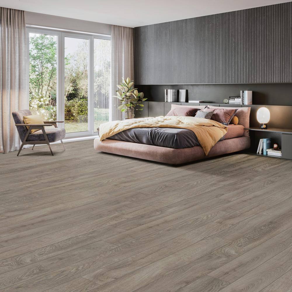 Proteco+ Natural Gray Oak 12mm T x 6.41 in. W Uniclic HDF AC4 Waterproof Laminate Wood Flooring (21.2 sq. ft./Case) - Hercitys
