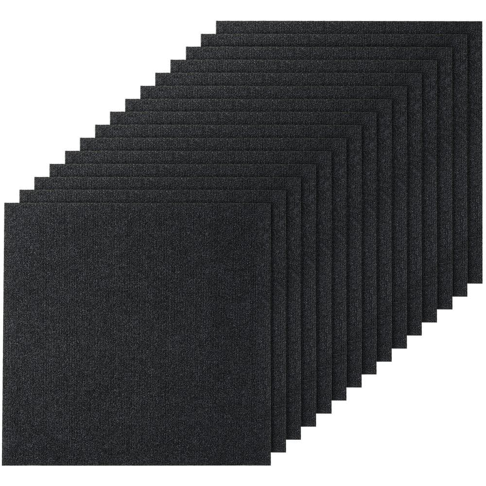 Black 24 in. x 24 in. in Peel and Stick Carpet Tiles Squares 60 sq. ft. Self Adhesive Carpet Floor Tile 15 Tiles﻿ - Hercitys