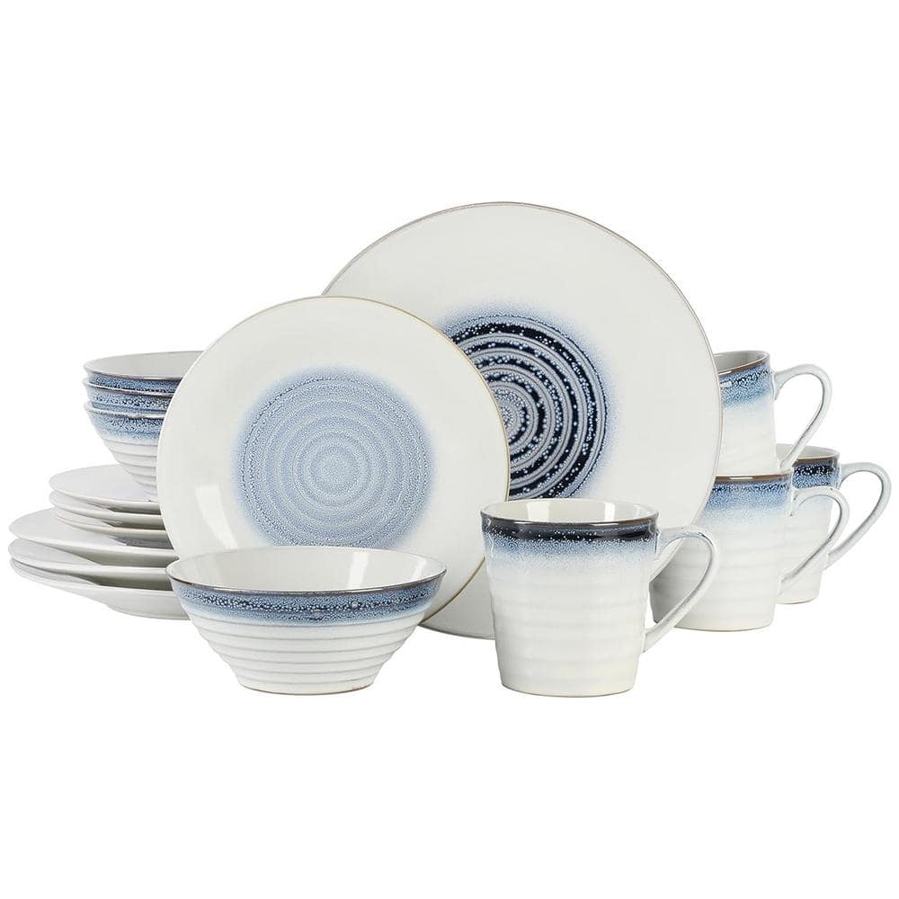Spiral Embossed 16-Piece Stoneware Dinnerware Set in Blue - Hercitys