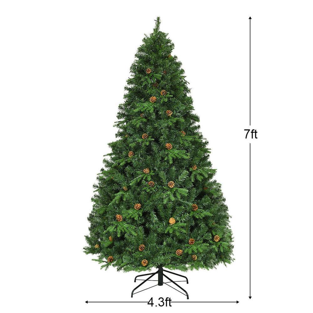 7 ft. Pre-Lit Artificial Christmas Tree Hinged 460 LED Lights Pine Cones - Hercitys