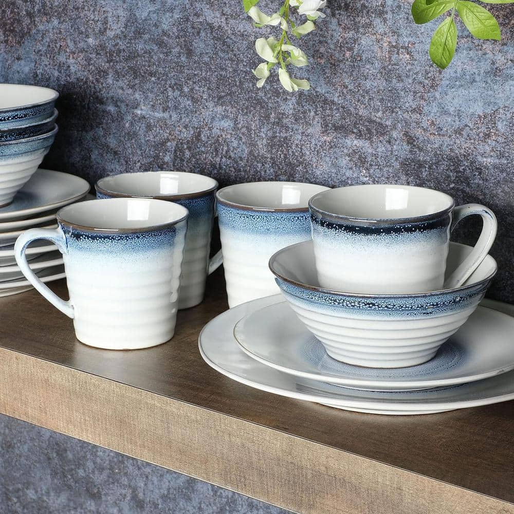 Spiral Embossed 16-Piece Stoneware Dinnerware Set in Blue - Hercitys