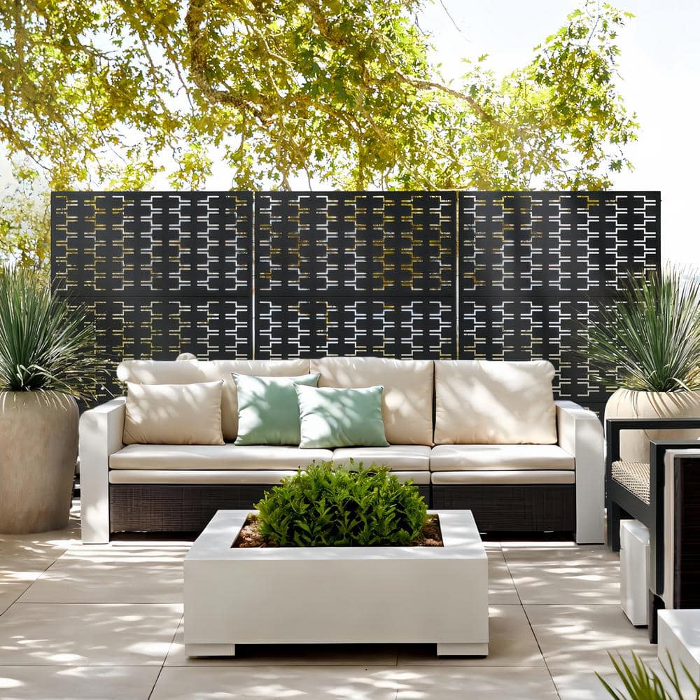 72 in. H x 47 in. W Metal Privacy Screen for Deck Patio Balcony Garden, Freestanding Decorative Privacy Screen, Black - Hercitys