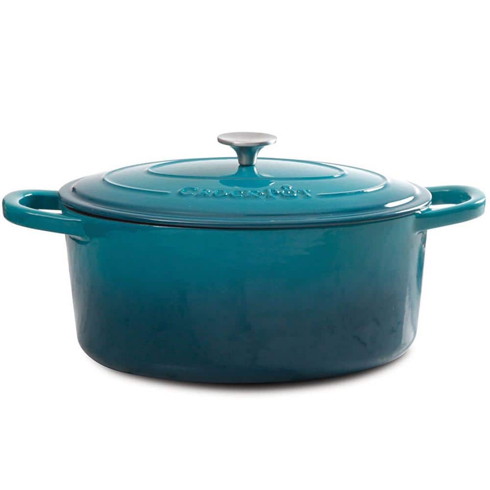 Artisan 7 qt. Oval Cast Iron Nonstick Dutch Oven in Teal Ombre with Lid - Hercitys