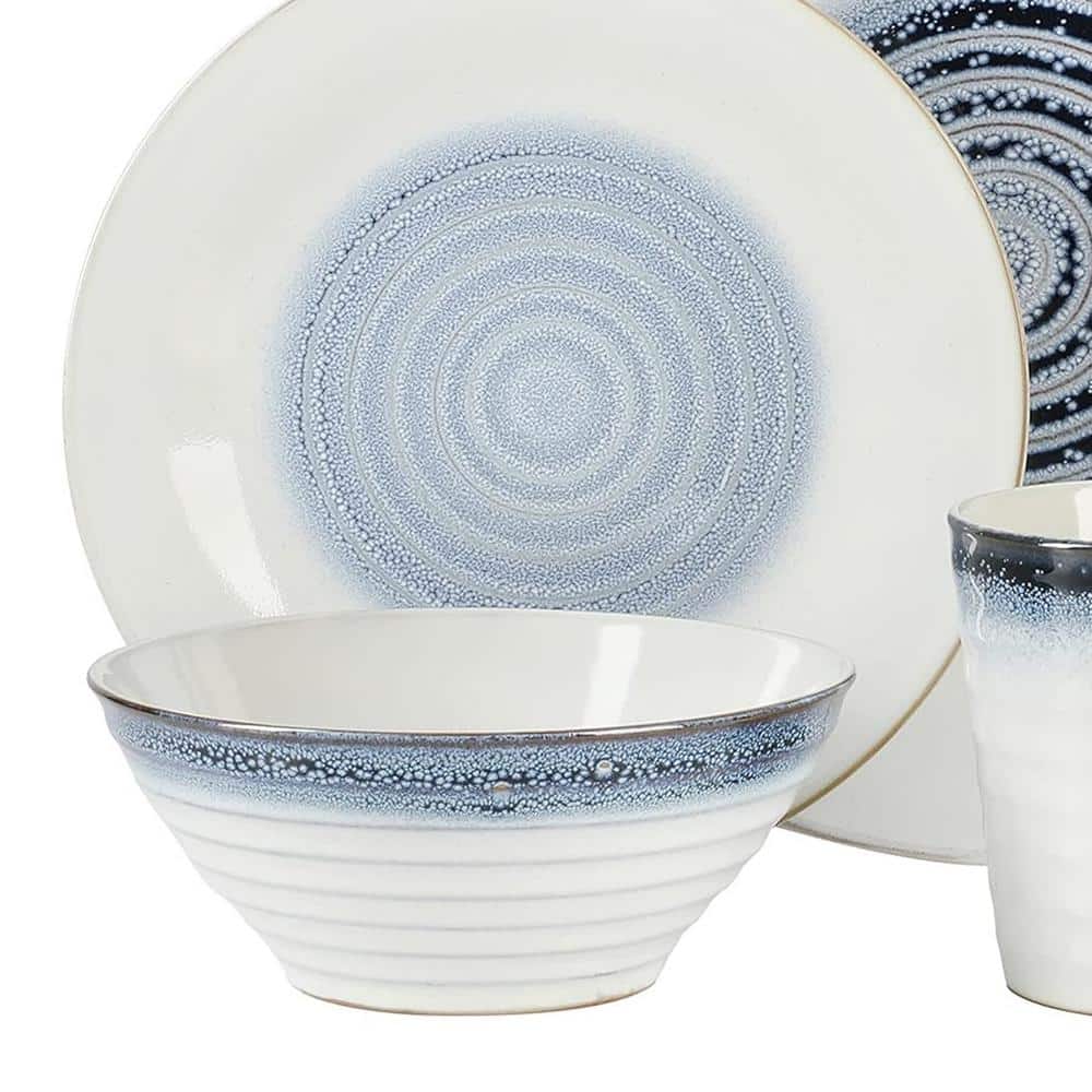 Spiral Embossed 16-Piece Stoneware Dinnerware Set in Blue - Hercitys