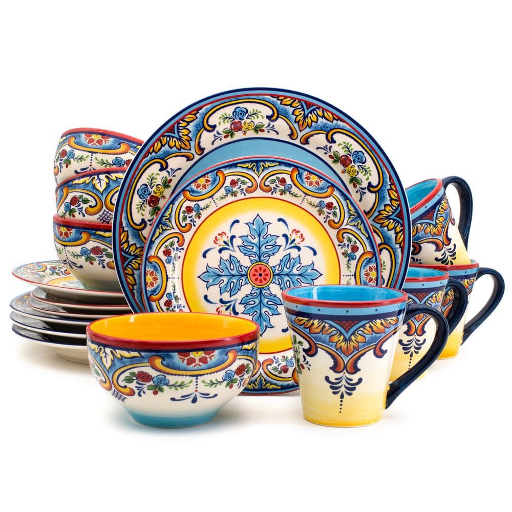 Zanzibar 16-Piece Patterned Multicolor/Spanish Floral Design Ceramic Dinnerware Set (Service for 4) - Hercitys