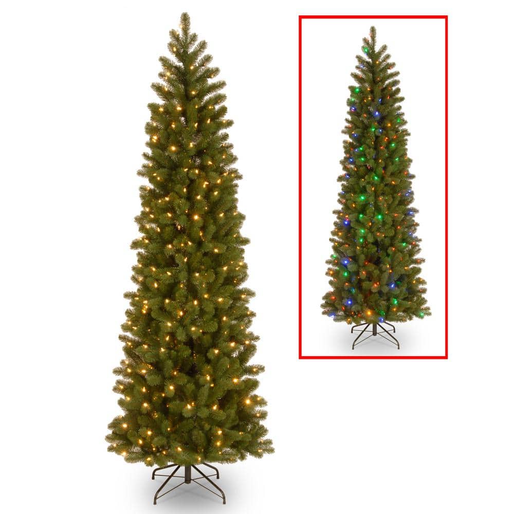 6.5 ft. Downswept Douglas Pencil Slim Fir Artificial Christmas Tree with Dual Color LED Lights - Hercitys