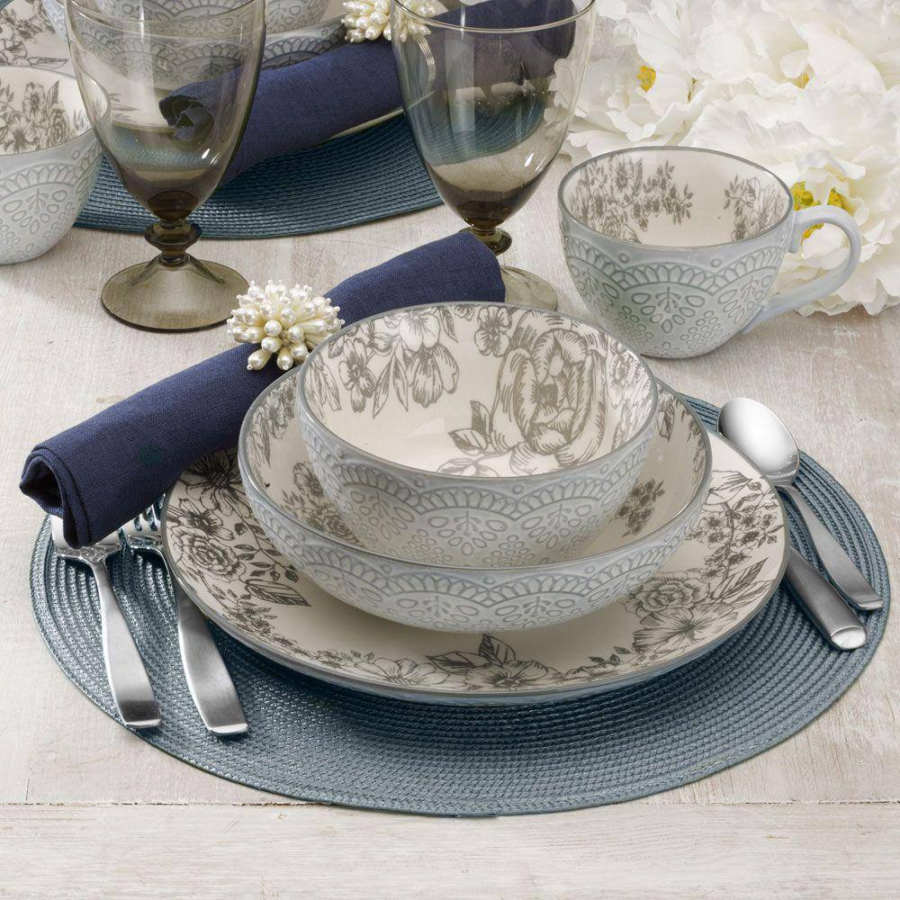 Gabriela 16-Piece Casual Gray Stoneware Dinnerware Set (Set for 4) - Hercitys