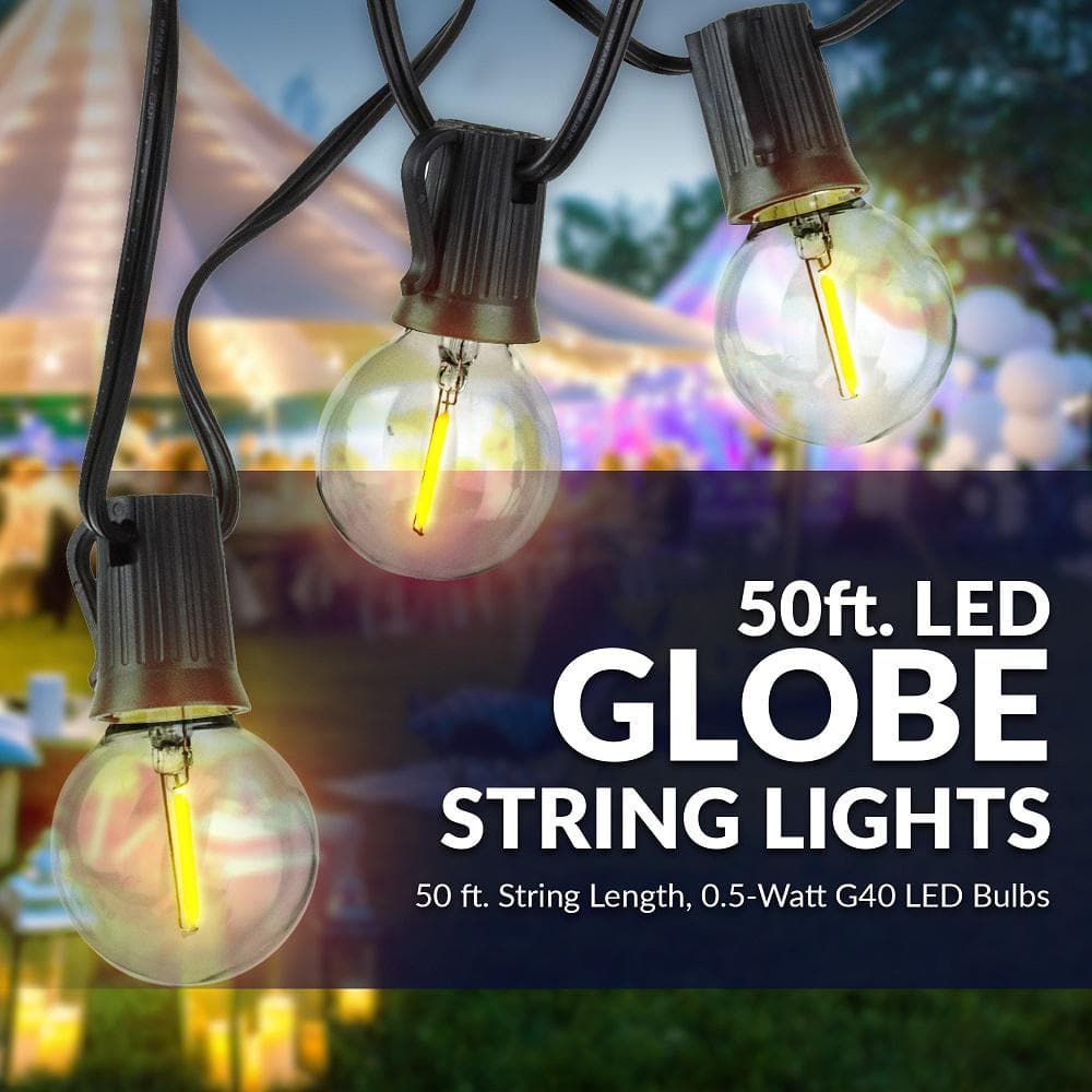Indoor/Outdoor 50 ft. Plug-In Globe Bulbs Party LED Outdoor String Lights with 50 Sockets and 5 Extra Bulbs - Hercitys