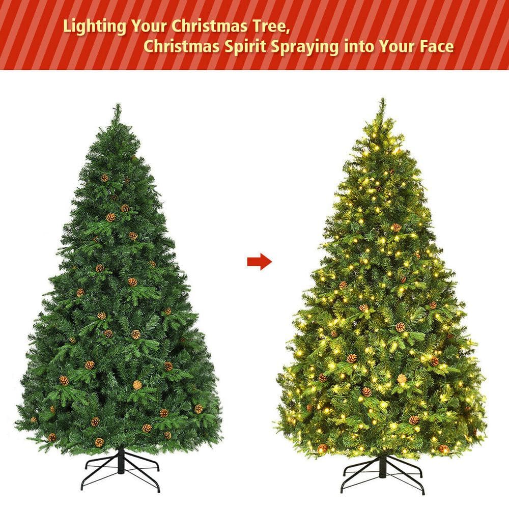 7 ft. Pre-Lit Artificial Christmas Tree Hinged 460 LED Lights Pine Cones - Hercitys