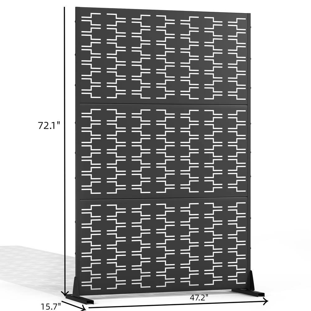 72 in. H x 47 in. W Metal Privacy Screen for Deck Patio Balcony Garden, Freestanding Decorative Privacy Screen, Black - Hercitys