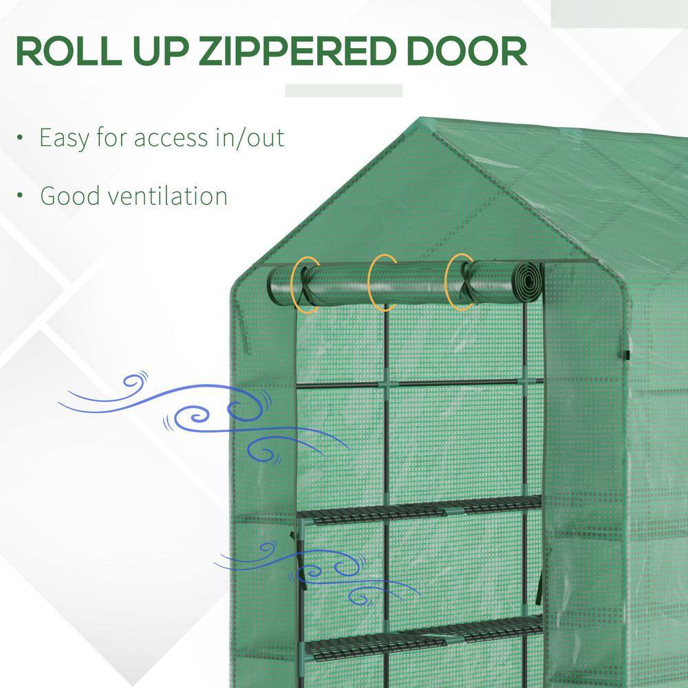 7 ft. x 5 ft. x 6.5 ft. Greenhouse PE Cover, 3-Tier Shelves, Steel Frame Hot House, Roll-Up Zipper Door for Plants-Green - Hercitys