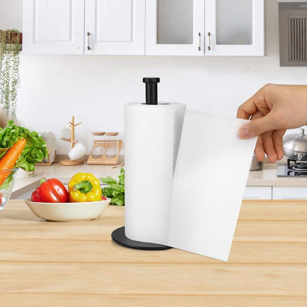 Black Kitchen Towel Holder Countertop for Kitchen Roll Holder with Solid Weighted Base - Hercitys