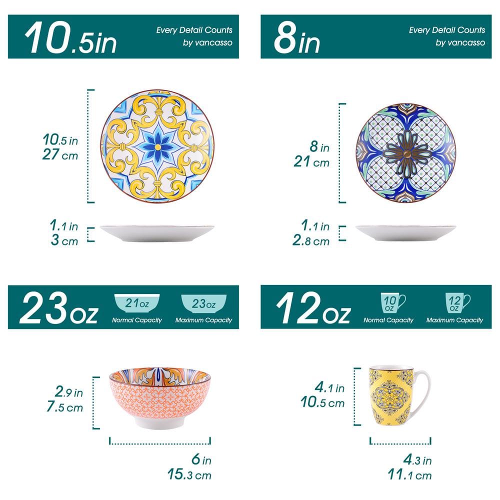 Jasmin 16-Piece Porcelain Multi-Colors Dinnerware Sets (Service for 4) - Hercitys