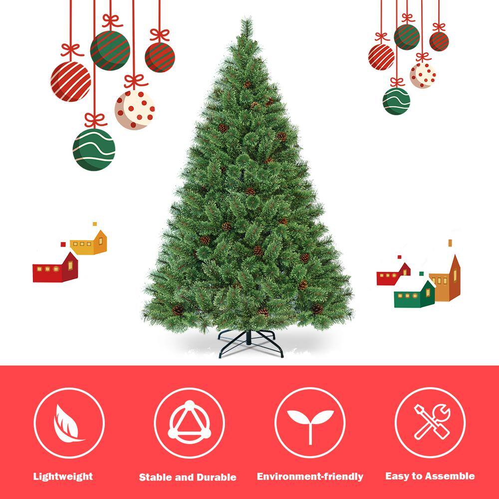 6 ft. Green Pre-Lit Flowering Artificial Christmas Tree Hinged PVC Pine Tree - Hercitys