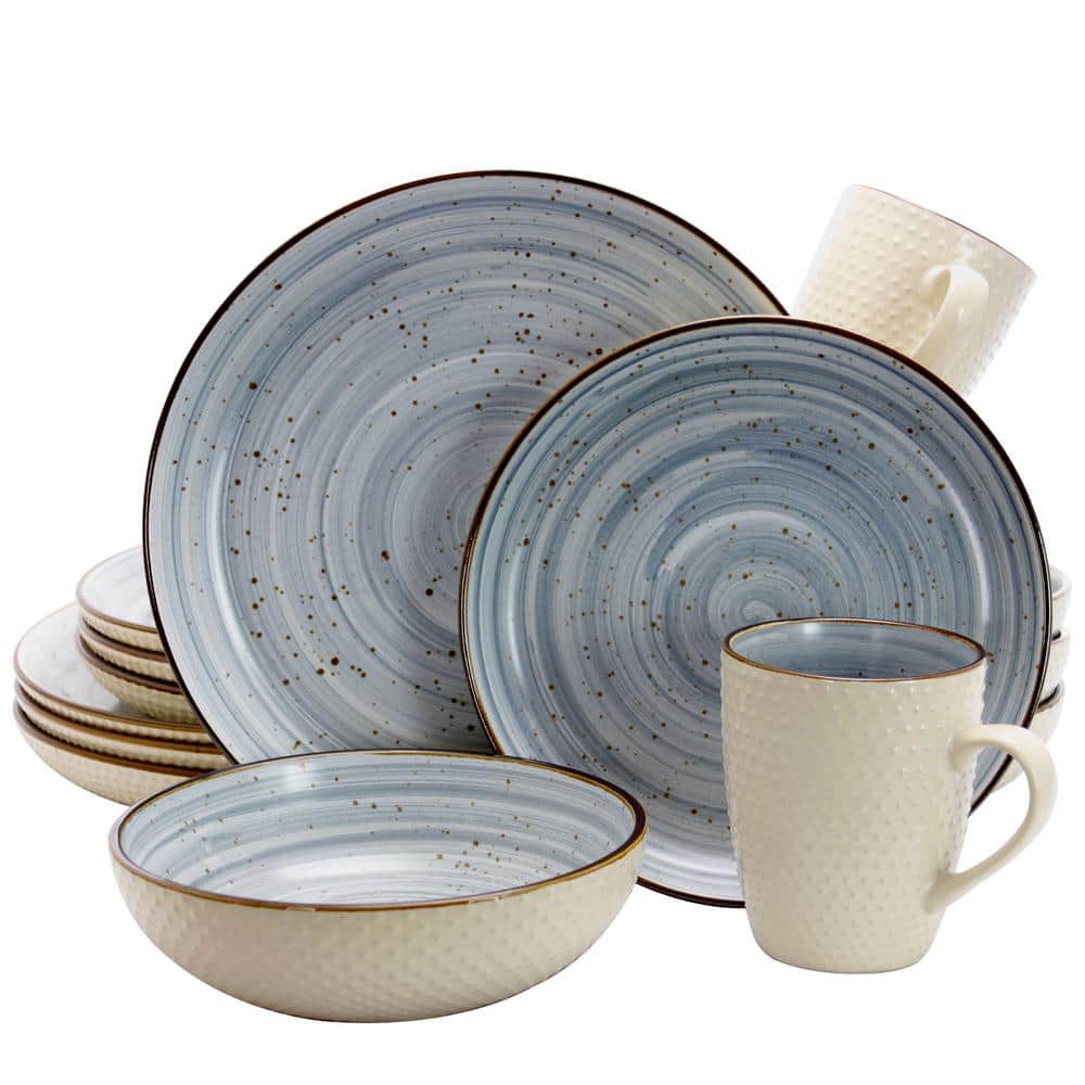 Mellow 16-Piece Country/Cottage Powder Blue Earthenware Dinnerware Set (Service for 4) - Hercitys