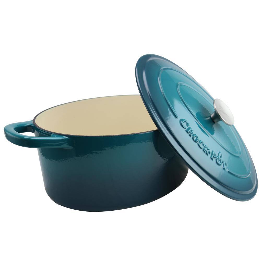 Artisan 7 qt. Oval Cast Iron Nonstick Dutch Oven in Teal Ombre with Lid - Hercitys