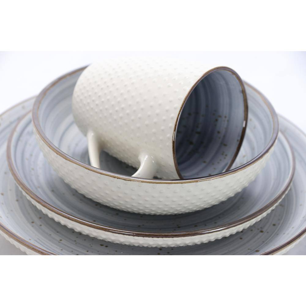 Mellow 16-Piece Country/Cottage Powder Blue Earthenware Dinnerware Set (Service for 4) - Hercitys