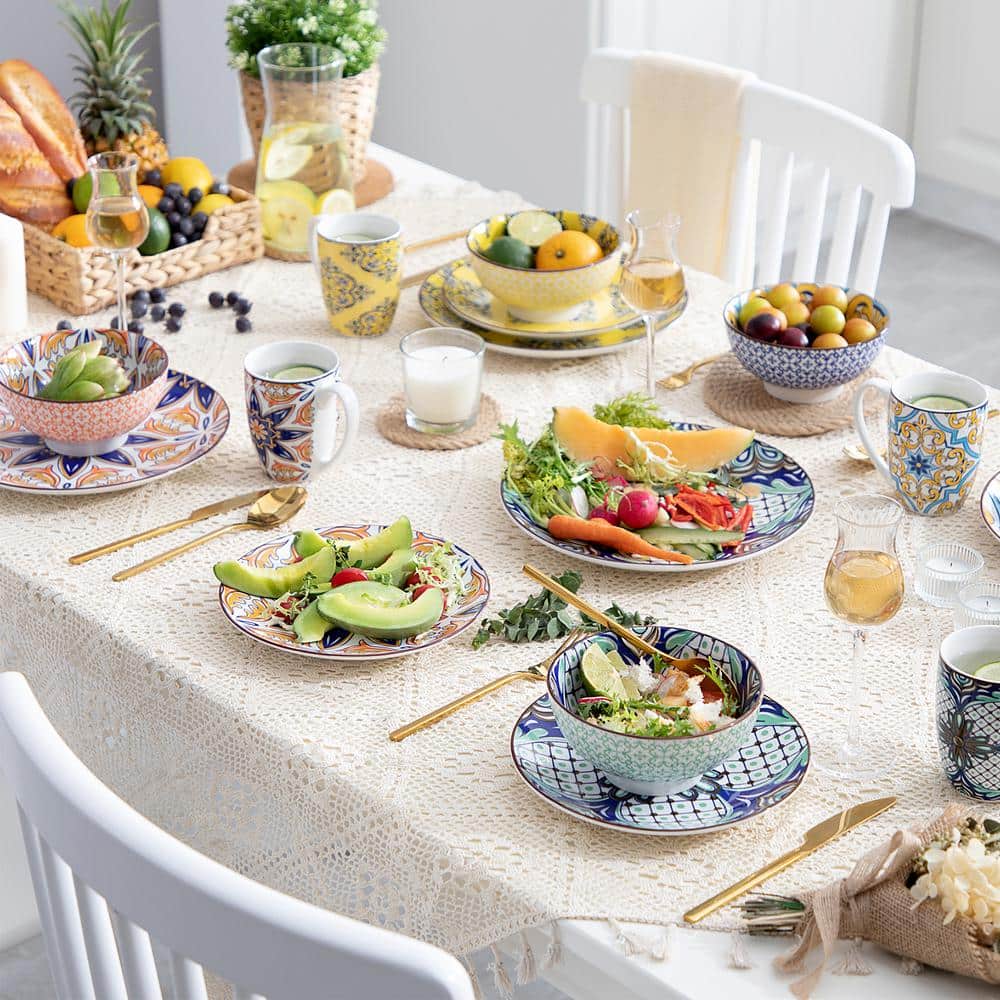 Jasmin 16-Piece Porcelain Multi-Colors Dinnerware Sets (Service for 4) - Hercitys