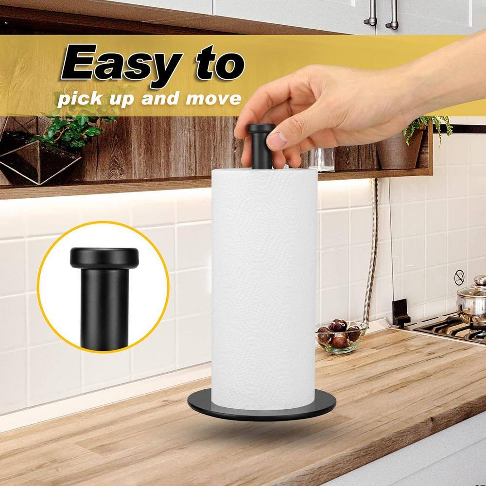 Black Kitchen Towel Holder Countertop for Kitchen Roll Holder with Solid Weighted Base - Hercitys