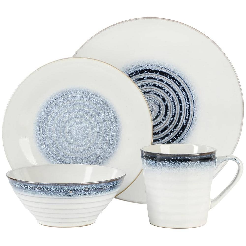 Spiral Embossed 16-Piece Stoneware Dinnerware Set in Blue - Hercitys