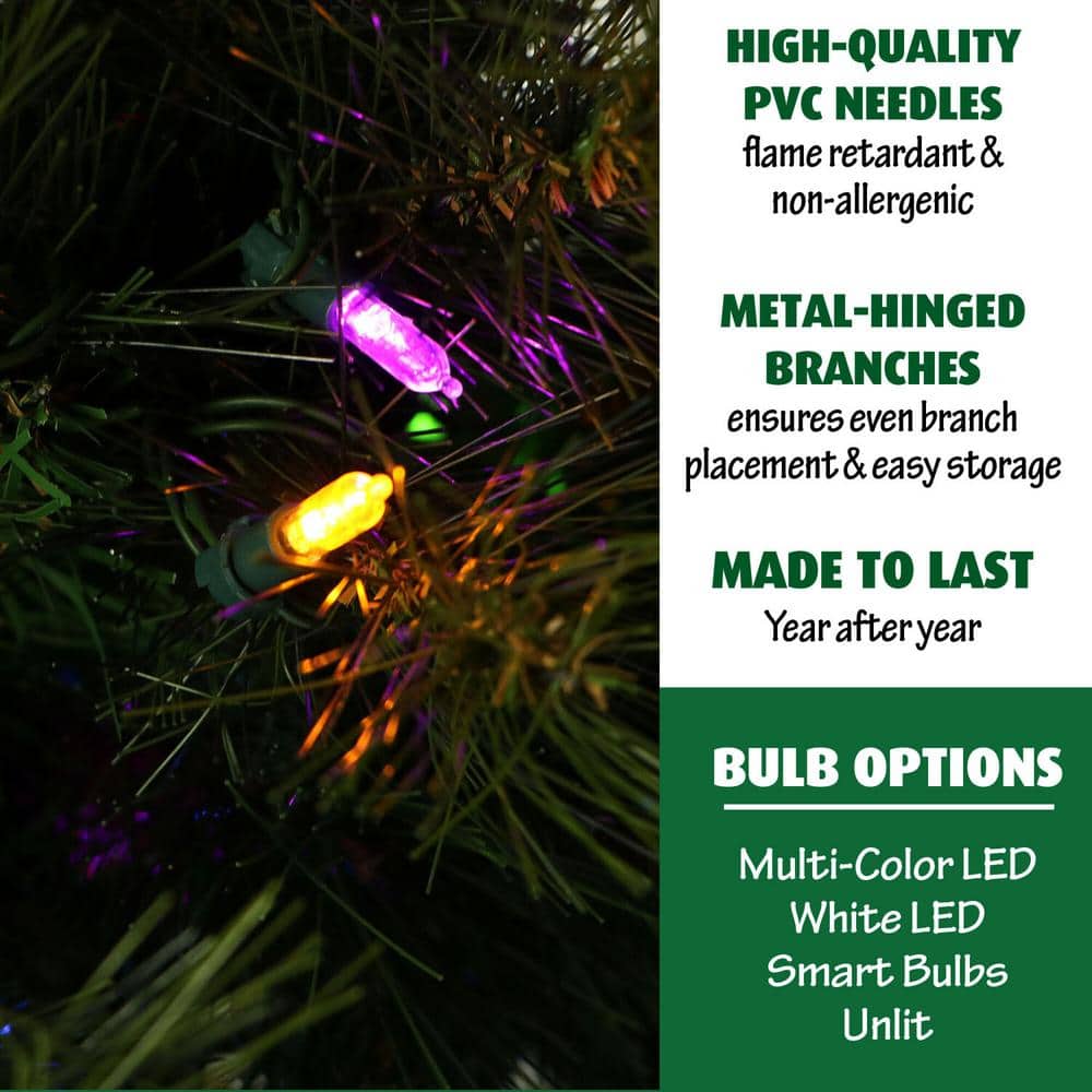 6.5-ft. Pre-Lit Canyon Pine Green Artificial Artificial Christmas Tree, Multi-Color LED Lights - Hercitys