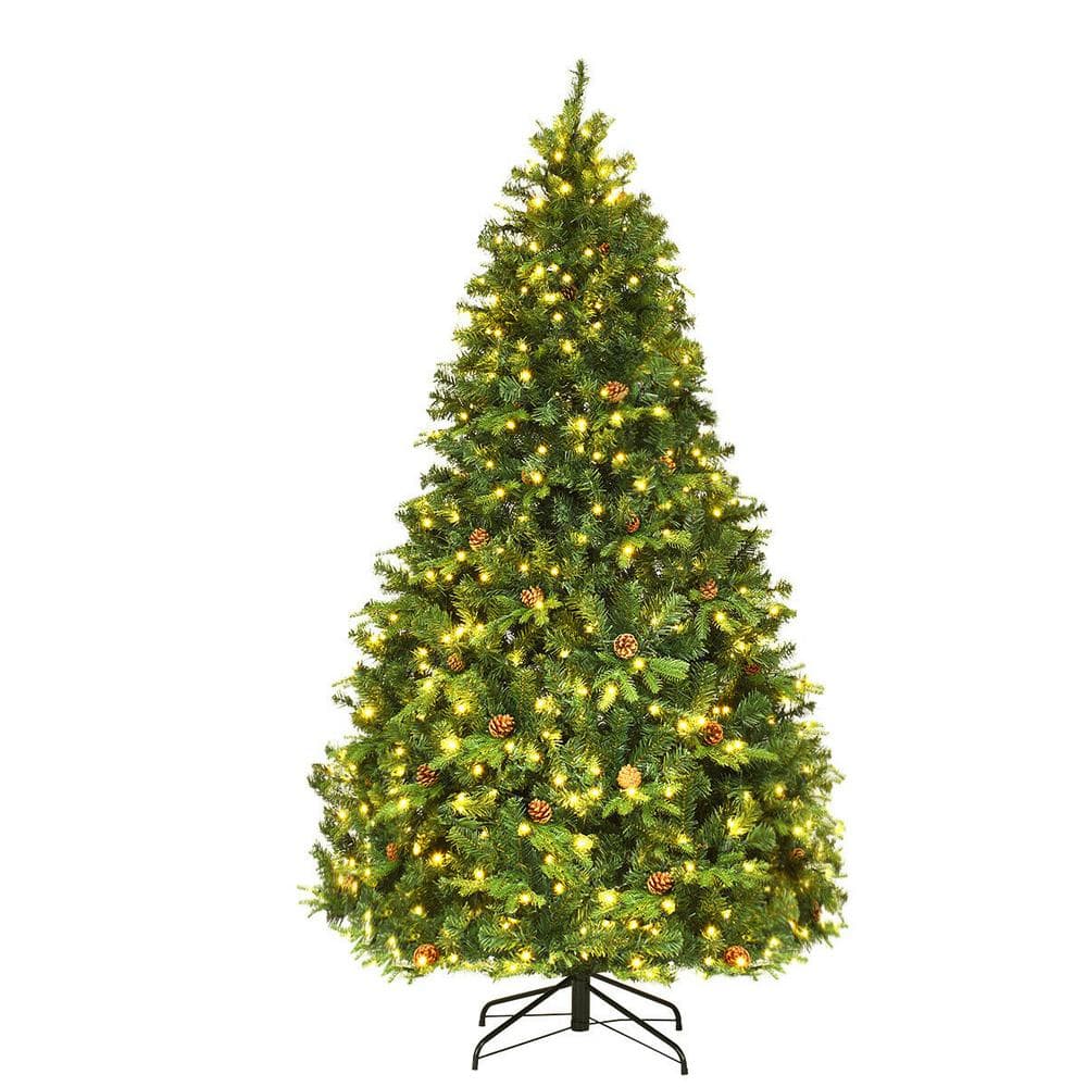 7 ft. Pre-Lit Artificial Christmas Tree Hinged 460 LED Lights Pine Cones - Hercitys