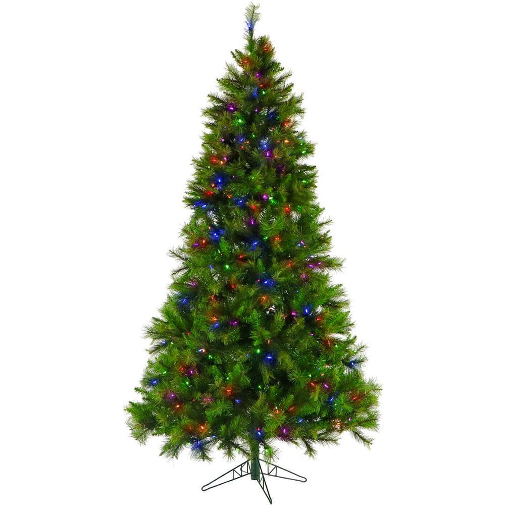 6.5-ft. Pre-Lit Canyon Pine Green Artificial Artificial Christmas Tree, Multi-Color LED Lights - Hercitys
