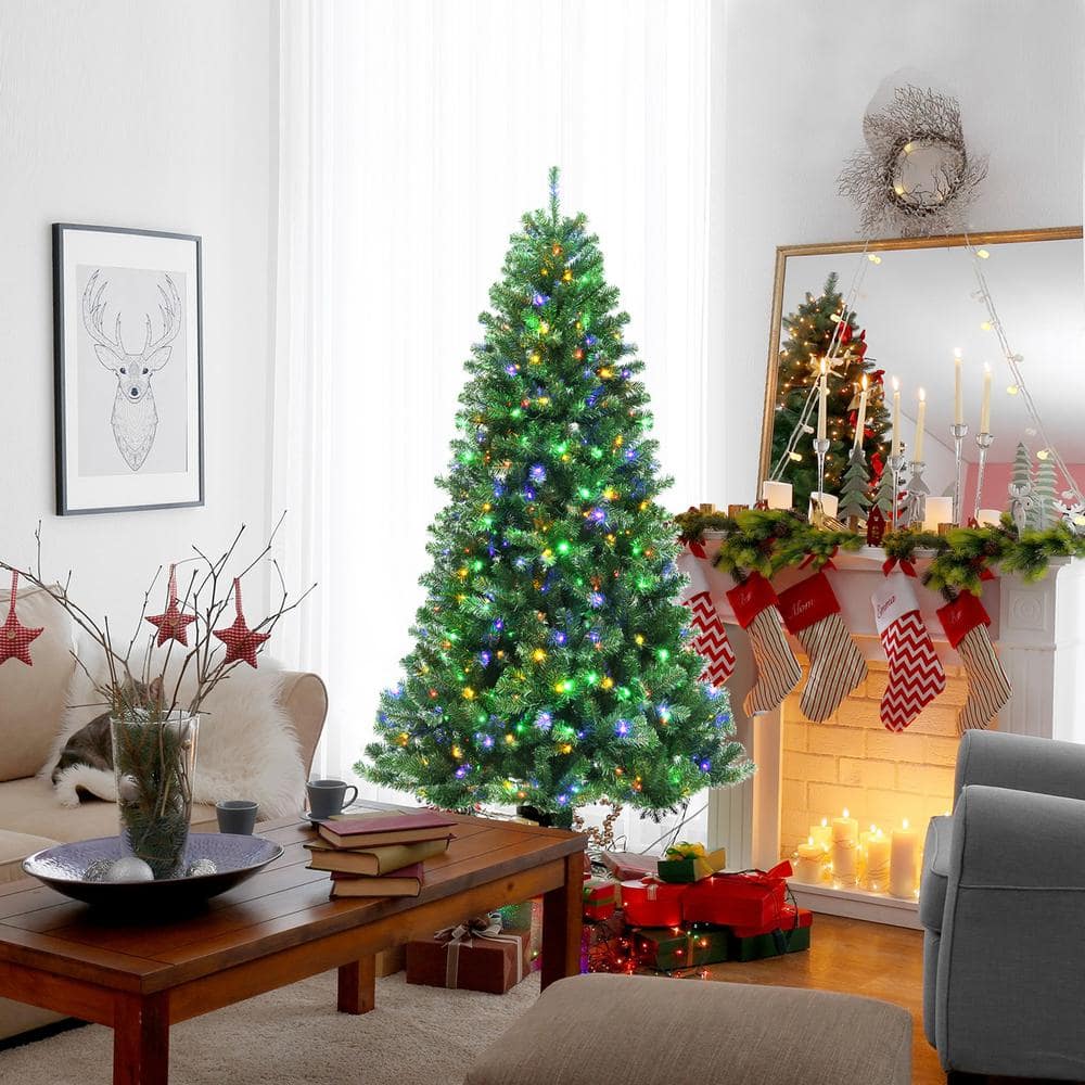 6 ft. Pre-lit Artificial Christmas Tree Hinged Xmas Tree with 9-Lighting Modes - Hercitys