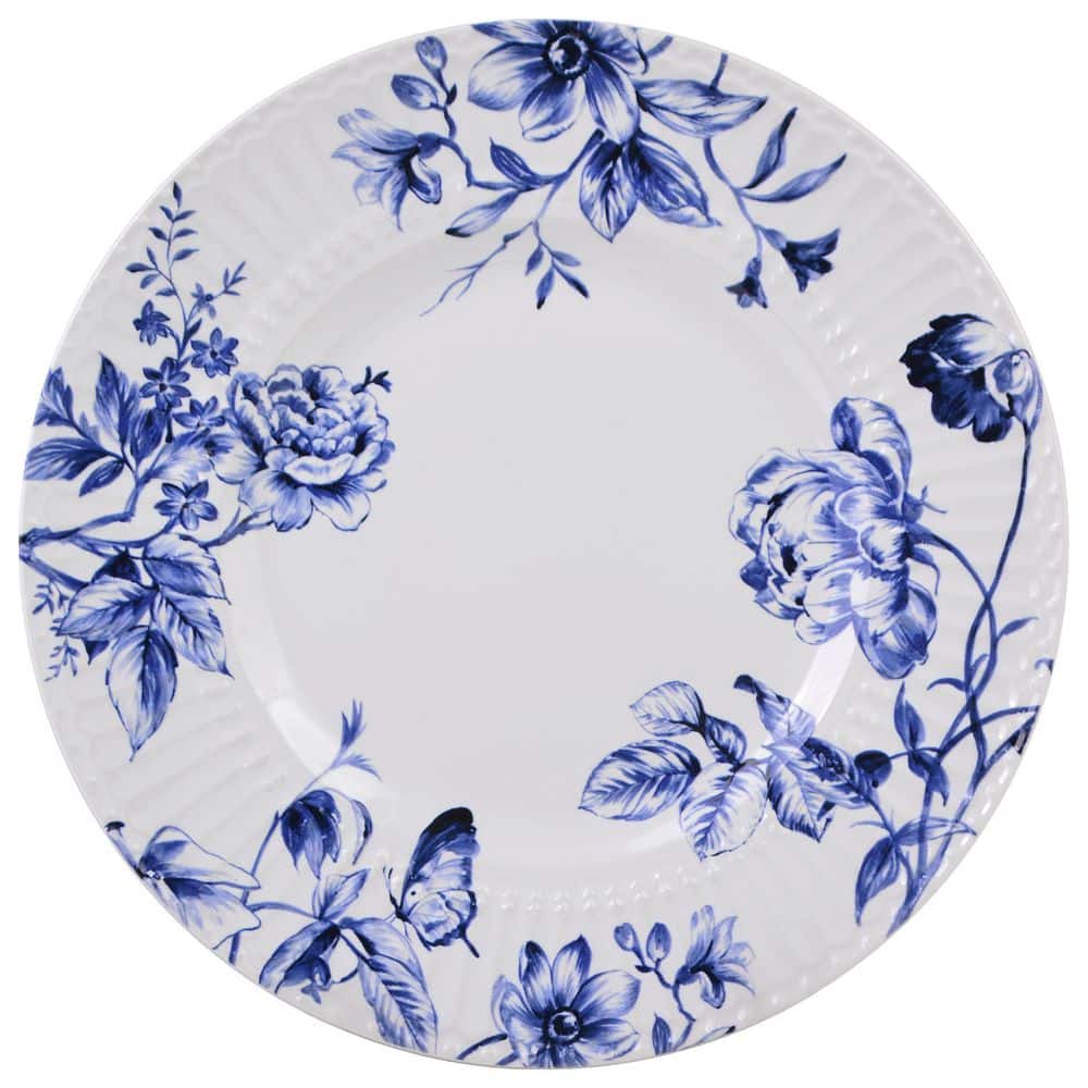 Cassian Embossed Toile Blue Porcelain 12-Pieces Dinnerware Set - Hercitys
