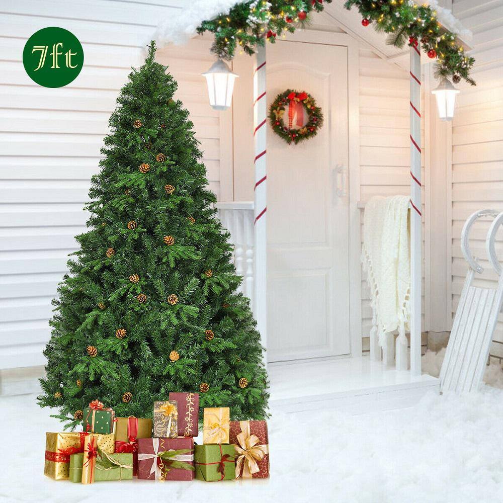 7 ft. Pre-Lit Artificial Christmas Tree Hinged 460 LED Lights Pine Cones - Hercitys