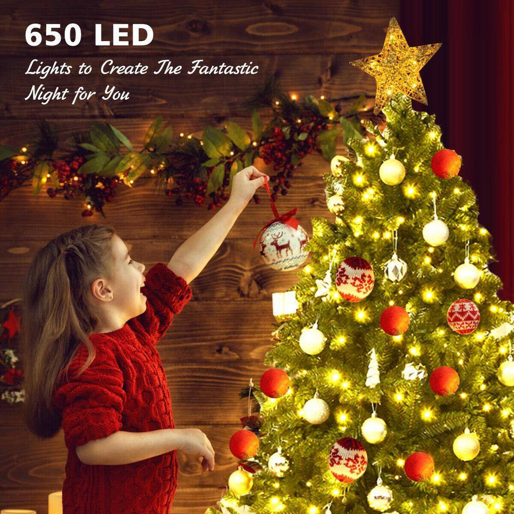 6 ft. Pre-Lit PVC Artificial Christmas Tree Hinged 8 Flash Modes with 650 LED Light - Hercitys