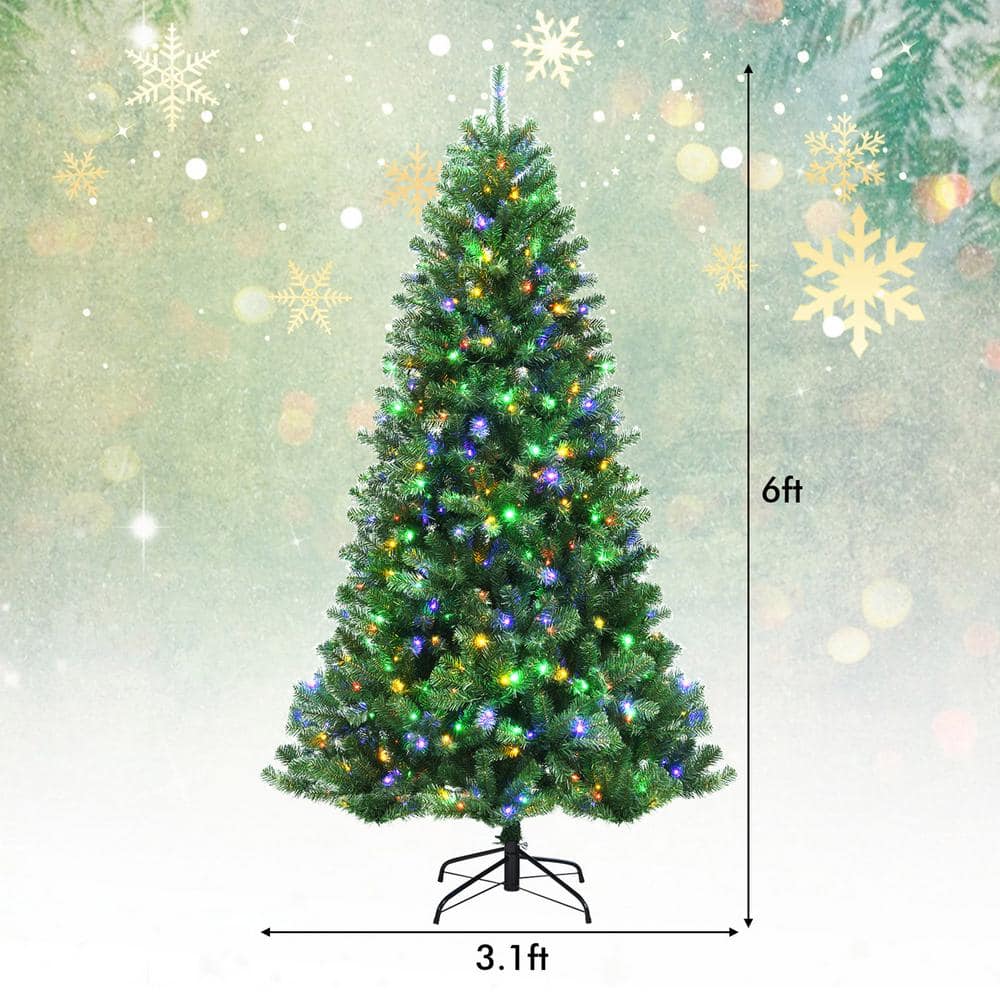 6 ft. Pre-lit Artificial Christmas Tree Hinged Xmas Tree with 9-Lighting Modes - Hercitys