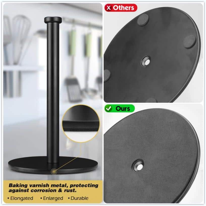 Black Kitchen Towel Holder Countertop for Kitchen Roll Holder with Solid Weighted Base - Hercitys