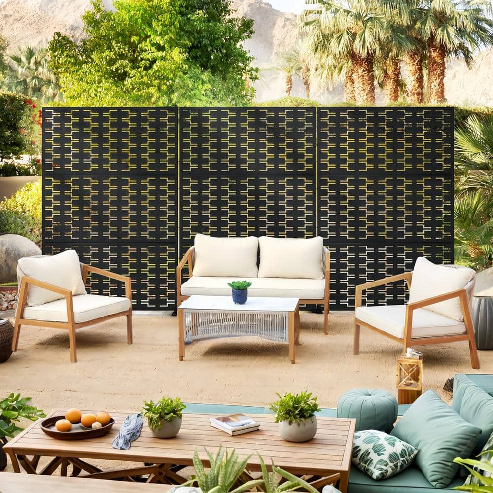72 in. H x 47 in. W Metal Privacy Screen for Deck Patio Balcony Garden, Freestanding Decorative Privacy Screen, Black - Hercitys
